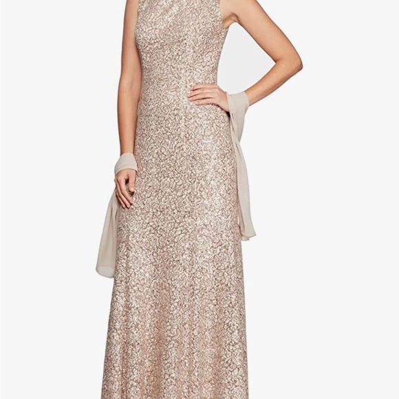 Alex Evenings Womens Long Sleeveless Dress with Custom Etsy Shawl - Picture 7 of 7